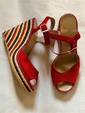 Red Suede Open-Toe Ankle Strap Platform Heels